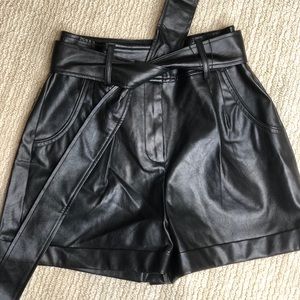 Express high waisted black tie leather shorts NWOT